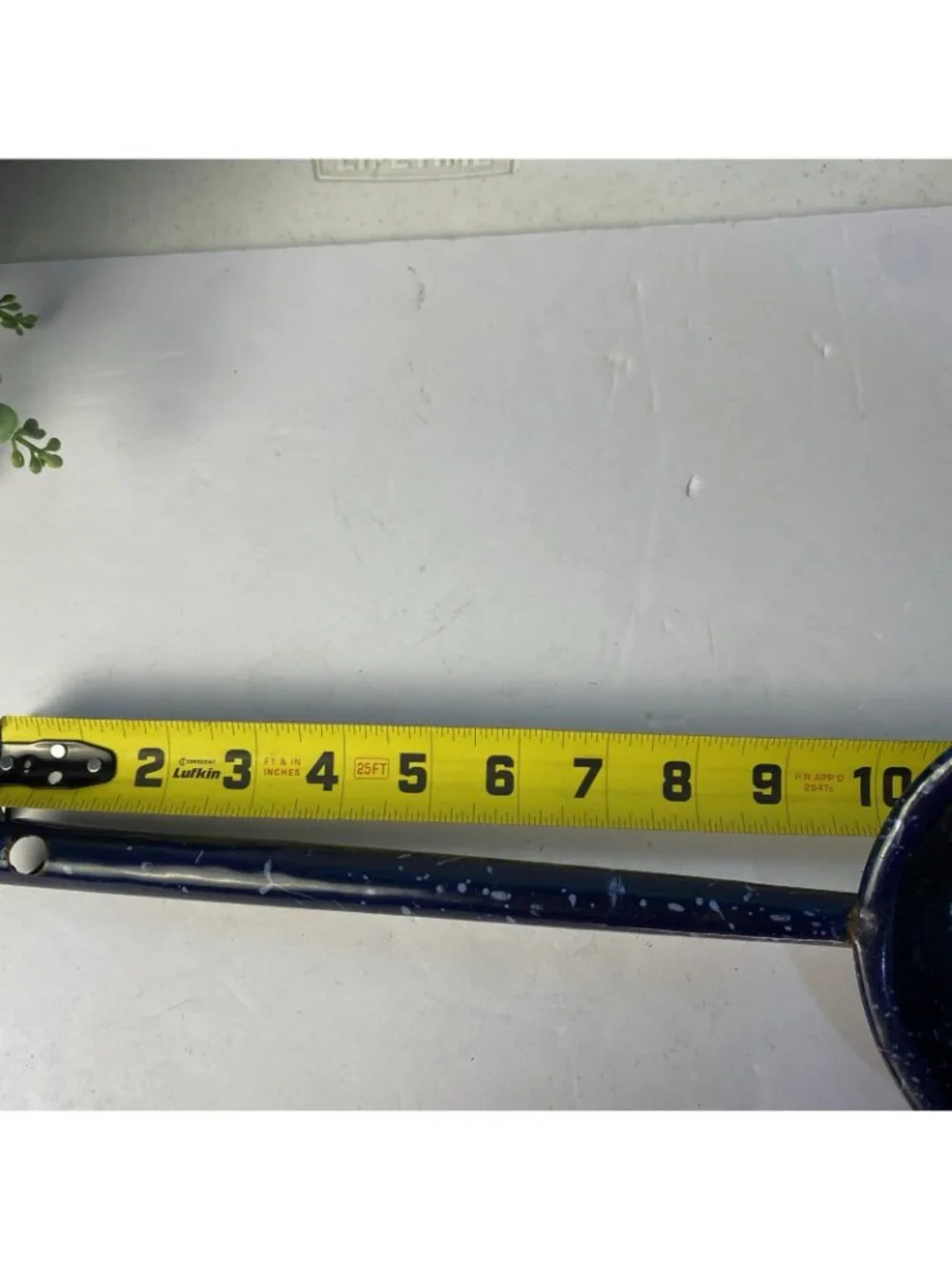 Vintage Blue Speckled Enamelware Farmhouse Dipper Ladle Decor Flat Bottom